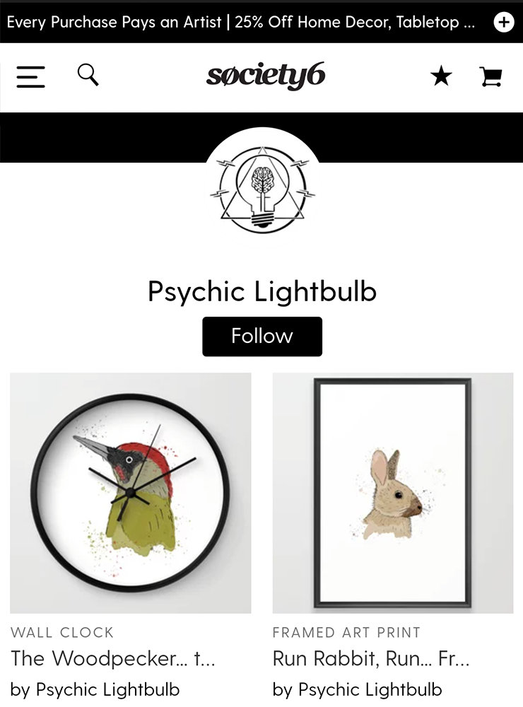 psychic lightbulb society6 store